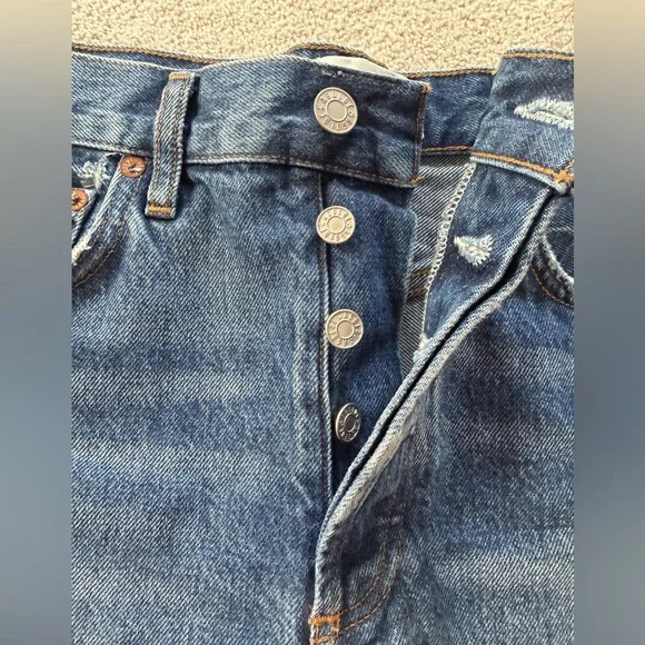 Agolde Women's Frayed Hem Blue Jean Shorts - Picture 4 of 4